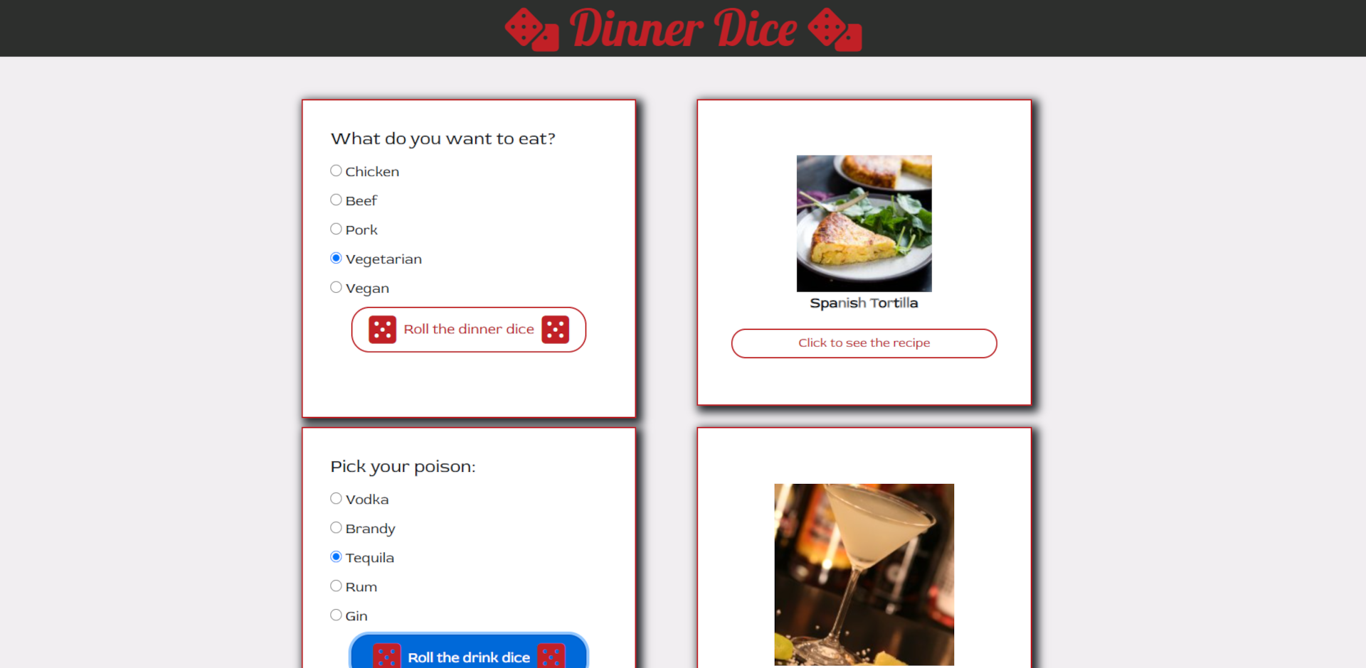 Dinner Dice App